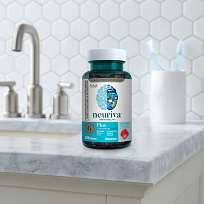 NEURIVA Plus Decaffeinated Nootropic Brain Supplement for Memory, Focus & Concentration & Cognitive Function, Clinically Tested NeuroFactor, Phosphatidylserine, Vitamins B6 B12,50ct Strawberry Gummies NEURIVABuy Supplements Australia