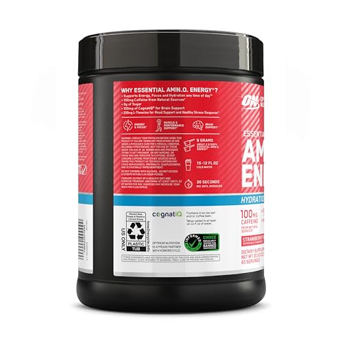 Optimum Nutrition Amino Energy Powder Plus Focus, with BCAA, Electrolytes, and Caffeine, Strawberry Burst, 65 Servings Optimum NutritionBuy Supplements Australia