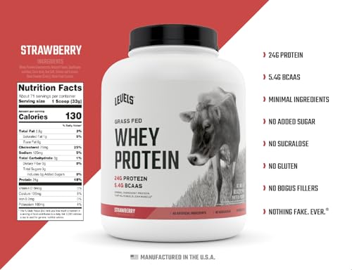 Levels Grass Fed 100% Whey Protein, No Hormones, Strawberry, 5LB Levels NutritionBuy Supplements Australia