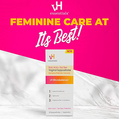 vH essentials Boric Acid + Tea Tree Vaginal Suppositories - Prebiotics Formula with Lactic Acid vH essentialsBuy Supplements Australia