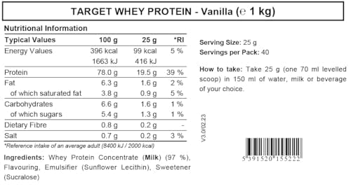 Whey Protein Powder | Vanilla | Target Whey Protein by ROS Nutrition | 1 Kg | 40 Servings | ROS NutritionBuy Supplements Australia