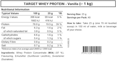 Whey Protein Powder | Vanilla | Target Whey Protein by ROS Nutrition | 1 Kg | 40 Servings | ROS NutritionBuy Supplements Australia