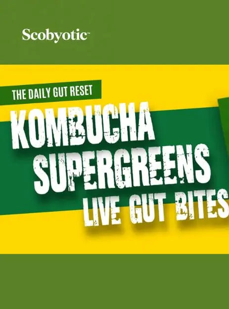 Scobyotic® Kombucha Supergreens Live Gut Bites – 10 Billion CFU Probiotics + Prebiotics & Postbiotics – Kombucha & Supergreens – Freeze-Dried Probiotic Supplement ScobyoticBuy Supplements Australia