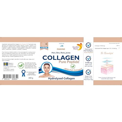 Swedish Nutra Powder Marine Collagen - Pack of 300g, 30 Day Supply | Minimize Fine Lines, Wrinkles & Improve Skin Elasticity | High Absorption Rate Swedish NutraBuy Supplements Australia