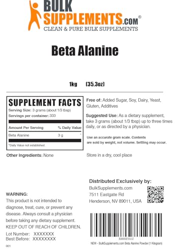 BULKSUPPLEMENTS.COM Beta Alanine Powder - Beta Alanine Pre Workout, Beta Alanine BULKSUPPLEMENTS.COMBuy Supplements Australia