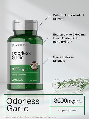 Odorless Garlic Softgels | 250 Count | Ultra Potent Garlic Extract | Non-GMO & Gluten Free HorbäachBuy Supplements Australia