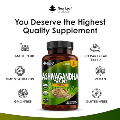 Ashwagandha 1200mg - 365 Vegan Tablets Pure High Strength Ashwagandha Root NEW LEAF PRODUCTSBuy Supplements Australia