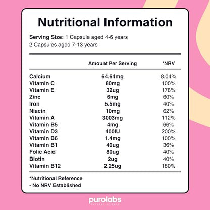 Kids Vitamins - Multivitamin for Kids with Calcium, Zinc, Iron, Vitamin C, B12, D3 and More PurolabsBuy Supplements Australia