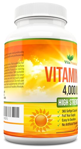 Vitamin D 4,000 IU Softgels, Maximum Strength Vitamin D3 Supplement, 365 Easy to Swallo Vita PremiumBuy Supplements Australia