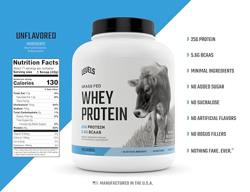 Levels Grass Fed 100% Whey Protein, No Hormones, Unflavored, 5LB Levels NutritionBuy Supplements Australia