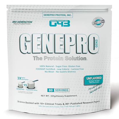 Genepro Unflavored Protein Powder - New Formula - Lactose-Free, Gluten-Free