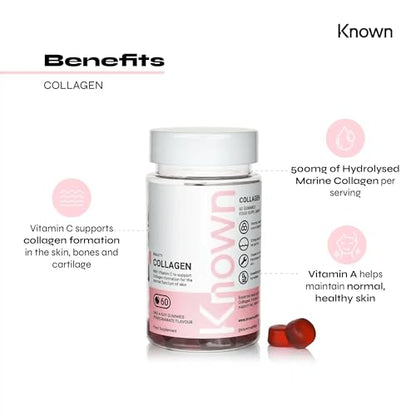 Marine Collagen Gummies by Known Nutrition with Vitamin C | 60 One-a-Day 500mg Hydrolysed Marine Collagen Gummies KnownBuy Supplements Australia