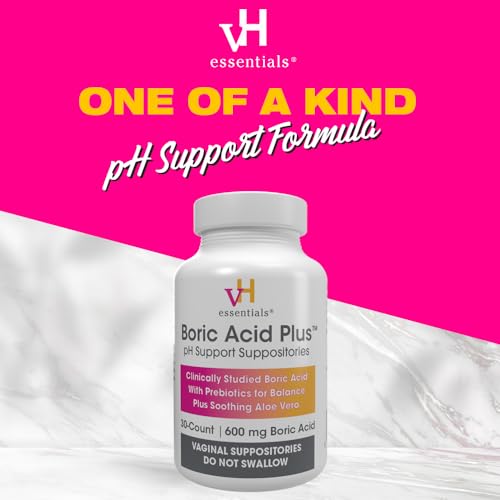 vH essentials Boric Acid Plus Vaginal Suppositories, Prebiotic Infused with Soothing Aloe Vera, pH vH essentialsBuy Supplements Australia