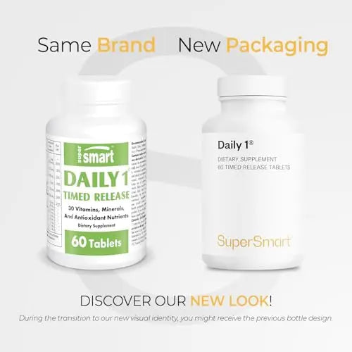 Supersmart - Daily 1® Timed Release - Multivitamin Supplement for Women & Men - with BioPQQ®, Vitamin A, B, C, D & E, Biotin, Quercetin & Fisetin | Supersmart
