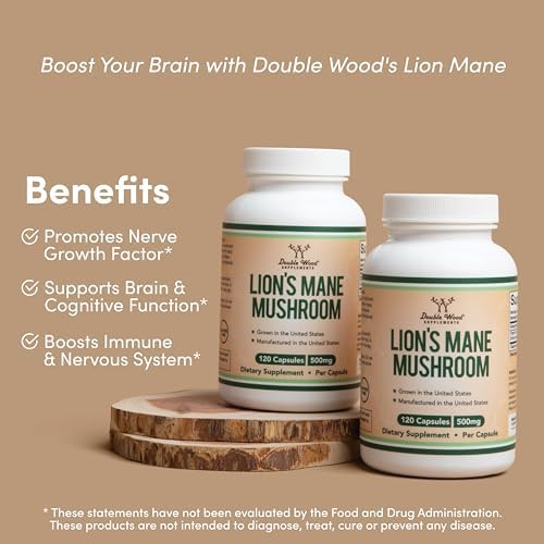 Lions Mane Supplement Mushroom Capsules (Two Month Supply - 120 Count) for Brain Double Wood SupplementsBuy Supplements Australia