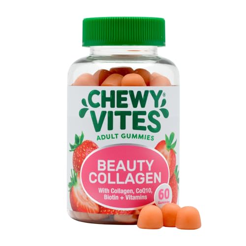 Chewy Vites Beauty Collagen 60 Gummy Vitamins |Hydrolised Collagen, CoQ10, Biotin + Vitamins | 1 Month Supply | Real Fruit Juice | Berry Flavour | 2-a-Day | CHEWY VITESBuy Supplements Australia