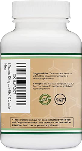 L-Theanine Supplement 200mg, 120 Capsules (Soy Free, Gluten Free, Non-GMO Double Wood SupplementsBuy Supplements Australia