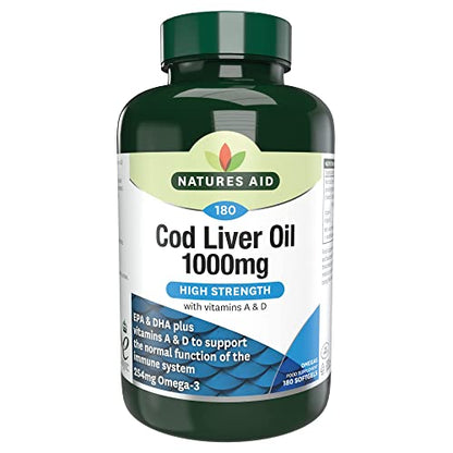 Natures Aid Cod Liver Oil, 1000 mg, 180 Softgel Capsules (High Strength, 254 mg Omega natures aidBuy Supplements Australia