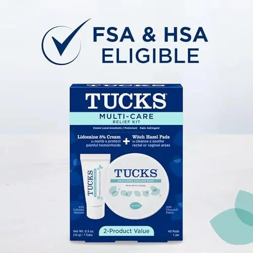Tucks Multi-Care Relief Kit – 40 Count Witch Hazel Pads & 0.5 oz. Lidocaine Cream - Protects from Irritation, Hemorrhoid Treatment Medicated Pads Used by Hospitals TUCKSBuy Supplements Australia