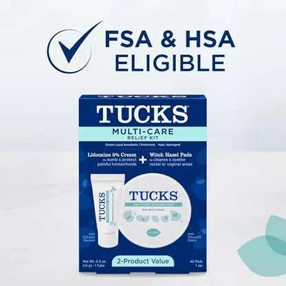 Tucks Multi-Care Relief Kit – 40 Count Witch Hazel Pads & 0.5 oz. Lidocaine Cream - Protects from Irritation, Hemorrhoid Treatment Medicated Pads Used by Hospitals TUCKSBuy Supplements Australia