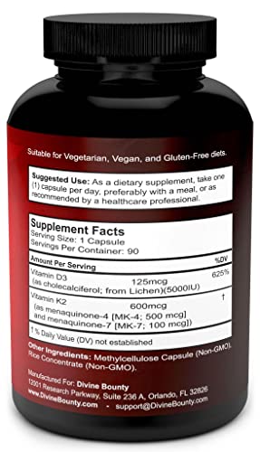 Vitamin K2 (MK7 & MK4) with D3 Supplement - Vitamin K & D as MK-7 100mcg, MK-4 500mcg Divine BountyBuy Supplements Australia