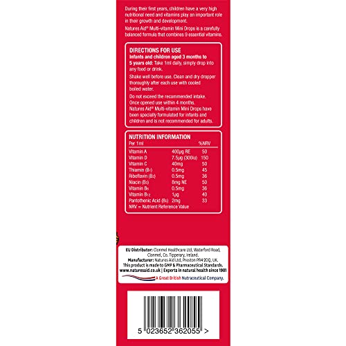 Natures Aid Mini Drops Multi-vitamin for Infants and Children, Sugar Free, 50 ml Natures AidBuy Supplements Australia