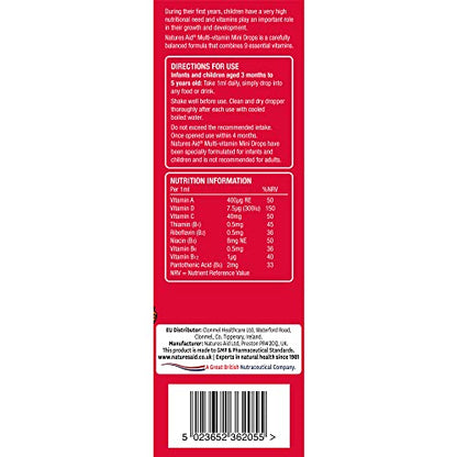 Natures Aid Mini Drops Multi-vitamin for Infants and Children, Sugar Free, 50 ml Natures AidBuy Supplements Australia