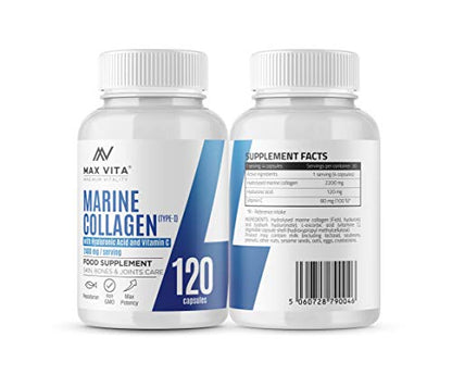 Marine Collagen Type 1 2400mg - 120 Capsules Supplement with Hyaluronic Acid and Vitamin C MAX VITA MAXIMUM VITALITYBuy Supplements Australia