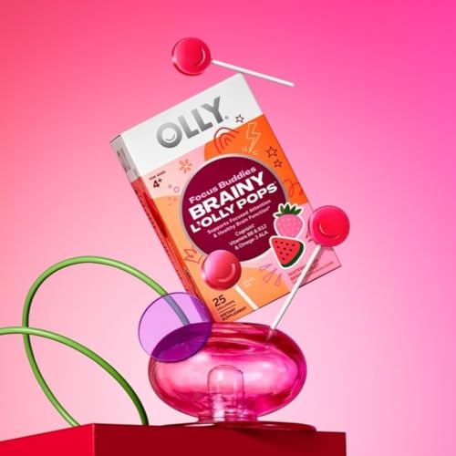 OLLY Focus Buddies L’OLLY Pops, Cognizin, Vitamins B6 and B12, Omega-3 ALA, Supports Focused Attention and Healthy Brain Function,* Kids 4+ Dietary Supplement, Watermelon Strawberry Flavored, 25 Count OLLYBuy Supplements Australia