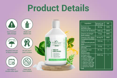 VitaZam Vegan Collagen Liquid 5000mg Hydrolyzed Collagen Peptides for Women VitaZamBuy Supplements Australia