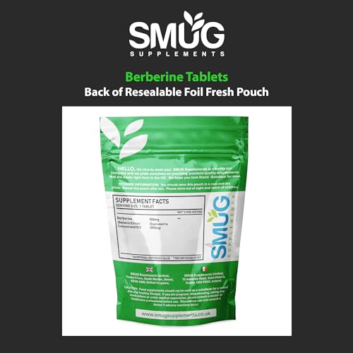 SMUG Supplements Berberine Tablets - 100 High Strength 1000mg Pills - Can Promote SMUG SupplementsBuy Supplements Australia