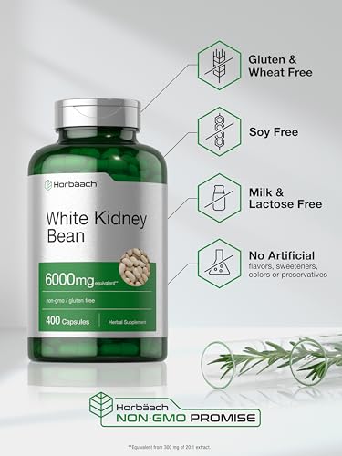 White Kidney Bean Extract Capsules | 6000mg | 400 Count | Non-GMO & Gluten Free HorbäachBuy Supplements Australia