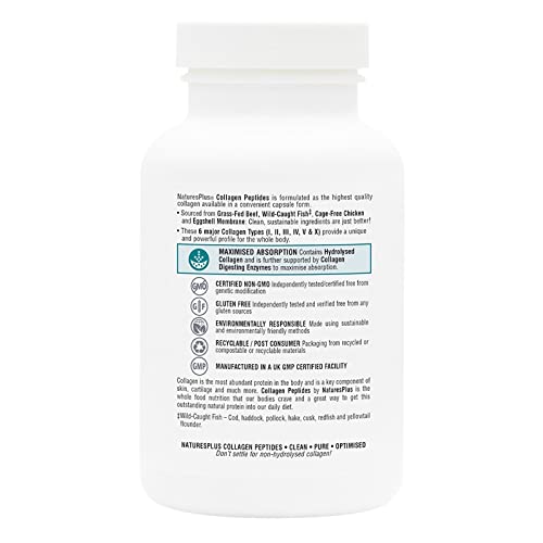 NaturesPlus Collagen Peptides Capsules - Premium Hydrolysed Collagen Supplement Type I, II, III, IV, V and X - Non-GMO, Gluten Free - 90 Capsules Nature's PlusBuy Supplements Australia