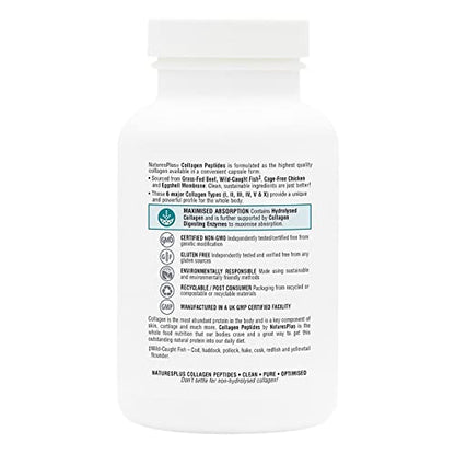 NaturesPlus Collagen Peptides Capsules - Premium Hydrolysed Collagen Supplement Type I, II, III, IV, V and X - Non-GMO, Gluten Free - 90 Capsules Nature's PlusBuy Supplements Australia