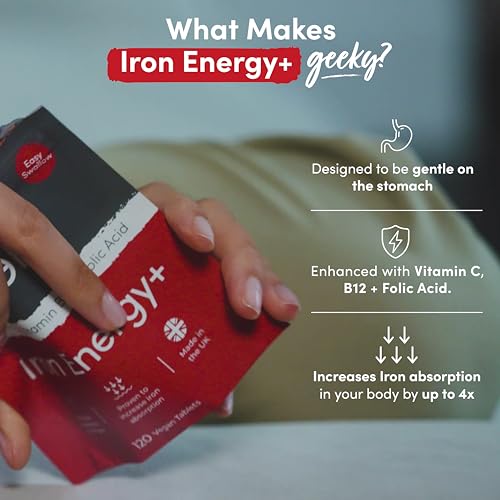 Iron Tablets High Strength Tablets with Vitamin C, B12 & Folic Acid - 120 Vegan Supplement Nutrition GeeksBuy Supplements Australia