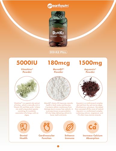 EarthNutri D3 + K2 Bone & Heart Health - 72 Trace Minerals, Vitamin D3 Vitashine, MENA EarthNutriBuy Supplements Australia