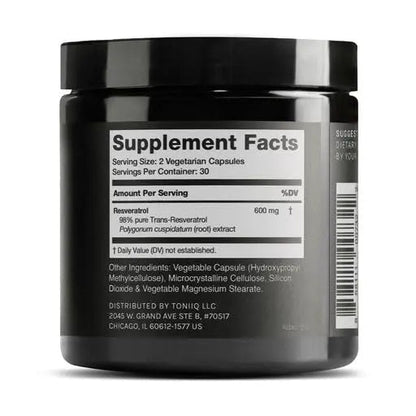 Toniiq Ultra High Purity Resveratrol Capsules - 98% Trans-Resveratrol - Highly Purified and Bioavailable - 60 Caps Reservatrol Supplement Toniiq buy supplements Au