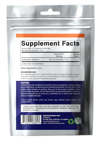 Vitamatic Lactobacillus Salivarius Probiotic Powder - Digestive Support - 100 Gram VitamaticBuy Supplements Australia
