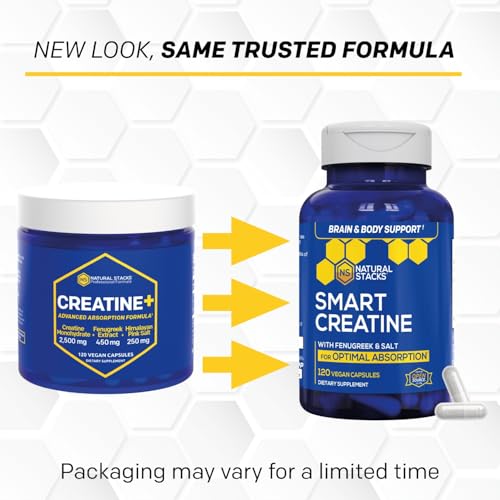 Creatine Monohydrate - 2500mg Creatine Pills - 450mg Fenugreek Extract & 250mg Himalayan Pink Salt - Supports Brain Health, Endurance & Muscle Building - Advanced Absorption Formula - 120 Capsules NATURAL STACKSBuy Supplements Australia