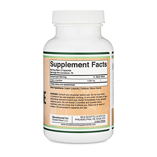Acetyl L-Carnitine 1,000mg Per Serving, 150 Capsules (ALCAR for Brain Function Support Double Wood SupplementsBuy Supplements Australia