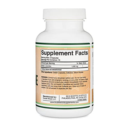 Acetyl L-Carnitine 1,000mg Per Serving, 150 Capsules (ALCAR for Brain Function Support Double Wood SupplementsBuy Supplements Australia