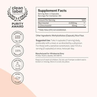 Myo-Inositol & D-Chiro Inositol Capsules, 90-Day Supply, 40:1 Ratio for Hormonal Balance Wholesome StoryBuy Supplements Australia
