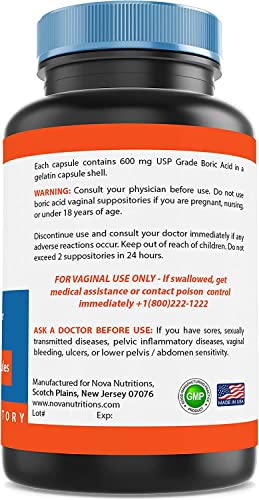 Nova Nutritions Boric Acid Vaginal Suppositories - 100% Pure Made in USA - USP Medical Grade Fine Powder Nova NutritionsBuy Supplements Australia