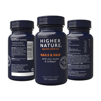 Higher Nature - Nails & Hair - Contains Zinc, Biotin & Collagen - Supports Beautiful Skin - 120 Capsules HIGHER NATUREBuy Supplements Australia