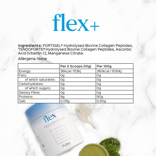 Pura Collagen Powdered Supplement Flex+, 10,000 mg Hydrolysed Peptides, Vitamin C & Manganese Pura CollagenBuy Supplements Australia