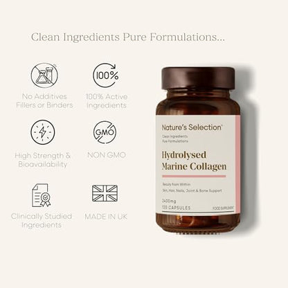 Pure Hydrolysed Marine Collagen Capsules 2400mg - Collagen Tablets High Strength Collagen Nature's SelectionBuy Supplements Australia