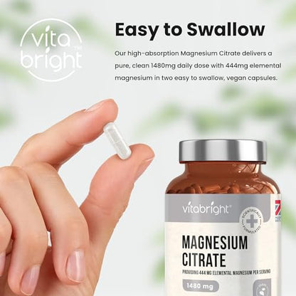 Magnesium Citrate - 1480mg High Strength - 240 Capsules (4 Month Supply) - Vegan VitaBrightBuy Supplements Australia