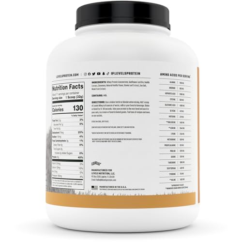 Levels Grass Fed 100% Whey Protein, No Hormones, Vanilla Cinnamon, 5LB Levels NutritionBuy Supplements Australia