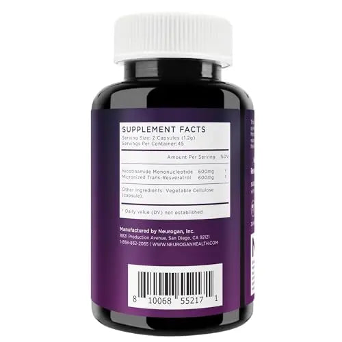 Neurogan NMN + Resveratrol Capsules – Cellular Health & Energy Support – 1200mg Nicotinamide Mononucleotide and Trans-Resveratrol per Serving, 90 Count NeuroganBuy Supplements Australia