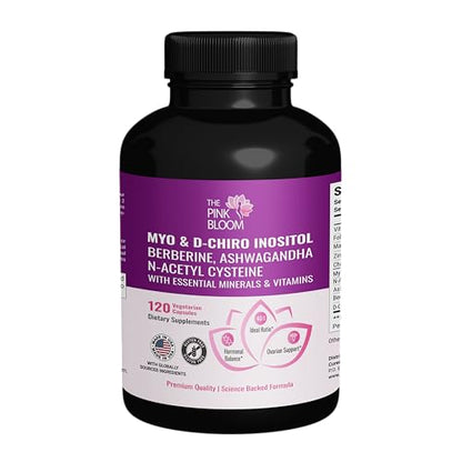 The Pink Bloom Myo & D-Chiro Inositol 40:1 Ratio – 120 Capsules | Myo Inositol Supplement for Women with Vitamin D, Ashwagandha, Folate & Zinc | Supplement for Hormone Balance & Ovarian Health The Pink BloomBuy Supplements Australia